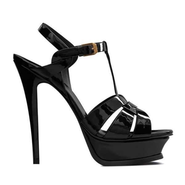 Tasarımcılar Sandalet Platform Topuk Ayakkabı Kadınlar İçin% 100 Cowhide Taş Desen Patent Deri Deri 13cm Yüksek Yüksek Tasarımcı Ayakkabı Dar Bant Açık Toe SANDA 99