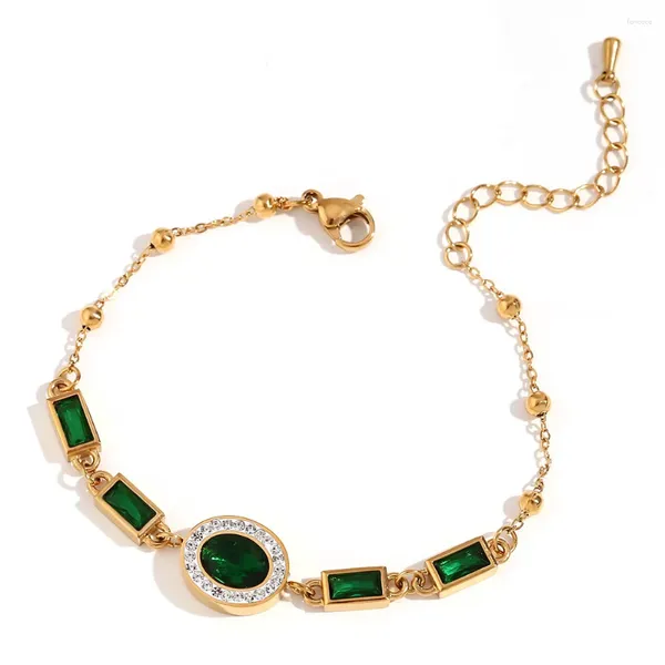 Link pulseiras de aço inoxidável verde escuro transparente oval pedra preciosa zircão pulseira ins minimalista jóias femininas acessórios de alta qualidade