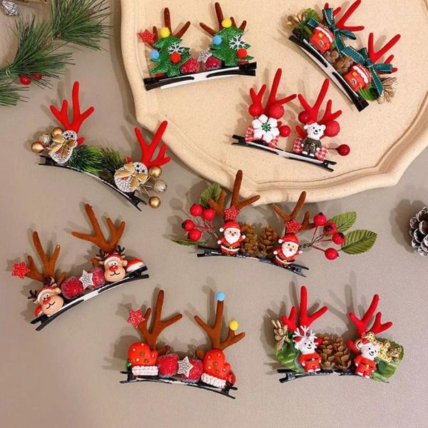 Acessórios de cabelo Feliz Natal Decoração Hairpin Bowknot Lantejoula Pelúcia Clipe Árvore Urso Crianças Deer Antler