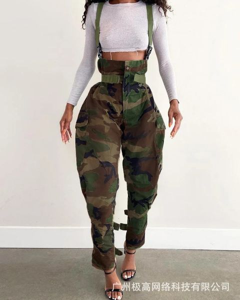 Frauen Overall-spielanzug Camouflage Druck Hohe Taille Hosenträger Cargo Pant Mode Lässig Frühling Sommer Insgesamt 231202