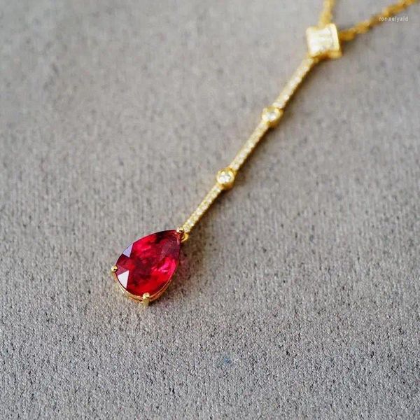 Correntes HJY2023 Fine Jewelry Sólido 18k Ouro Natural 1.2ct Red Turmalina Gemstones Pingentes Neckalces para Mulheres