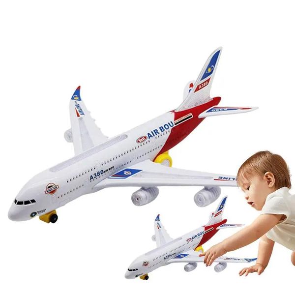Modello di aereo Giocattoli di aeroplano per bambini Giocattoli aerei elettrici staccabili A380 con luce lampeggiante a LED Musica Bump And Go Modello di aereo elettrico 231202