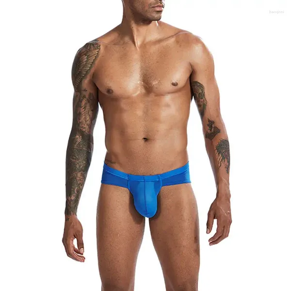 Cuecas masculinas de seda gelo cintura baixa respirável sexy roupa interior verão fino mens calcinha gay boxer hombre u convexo grande saco boxershorts