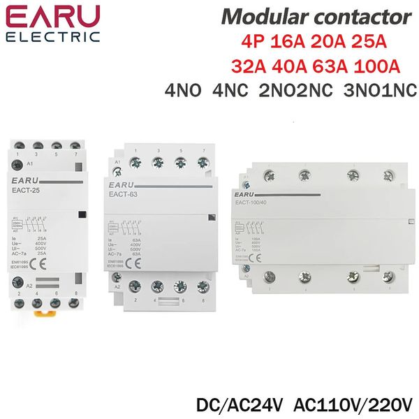 Acessórios de interruptores 4P 16A100A DC24V AC220V 5060Hz Din Rail Doméstico AC Controlador de interruptor de contator modular 4NO 4NC 2NO2NC DIY Smart Home el 231202