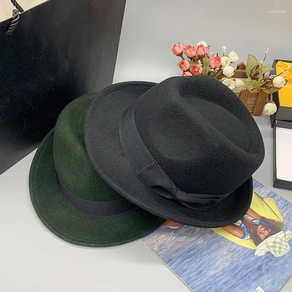 Berets Vintage Fedora Männer Frauen Wolle Zylinder mit Schleife Witner Herbst Chapeau Black Bowler Damen Herren Jazz Hüte NZ227