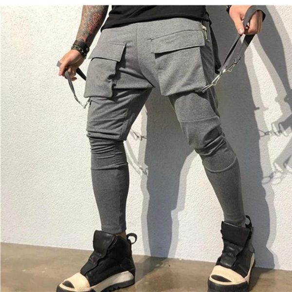 Calças masculinas Europa e Estados Unidos Jovens Homens Hip Hop Multi-bolso Espartilho Casual Sports Street Cargo