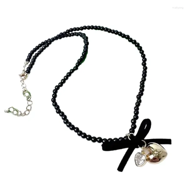 Colares de pingente Y2K Estética Gargantilha Cristal Coração Colar Imitação Pérola Beads Collar
