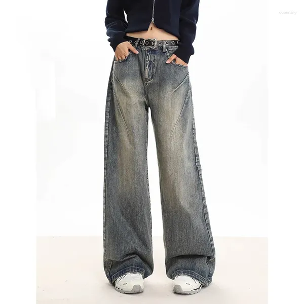 Damen Jeans WCFCX STUDIO Streetwear Vintage Wide Leg Fashion Baggy High Waist Straight Pants Street Mopping Denim Hose