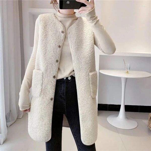 Gilet da donna Primavera Autunno Donna Gilet con bottoni Pelo di agnello Gilet invernale lungo termico in pile spesso Giacca senza maniche Cappotti da donna