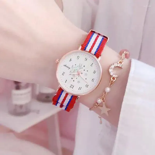 Relógios de pulso moda redonda quartzo digtal dial casual relógios de pulso pulseira de tecido relógio elegante para relógio de pulso à prova dwaterproof água feminino