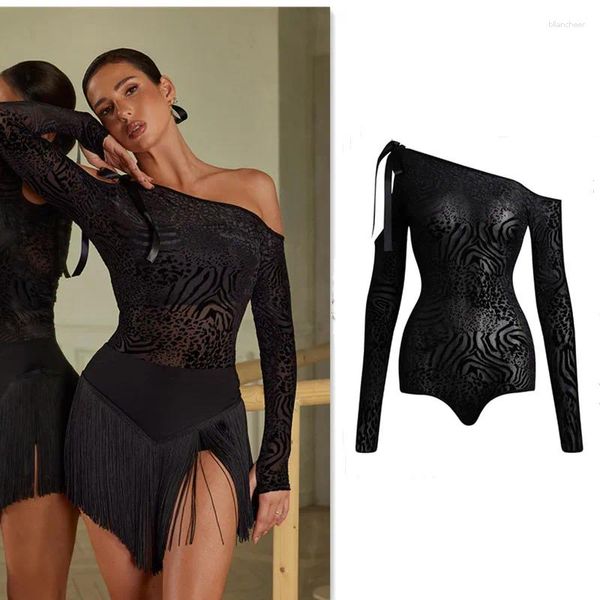 Abbigliamento da palco Abito da ballo latino Nero Gonna leopardata rossa Body Rumba ChaCha Abiti Donna Zym 23109