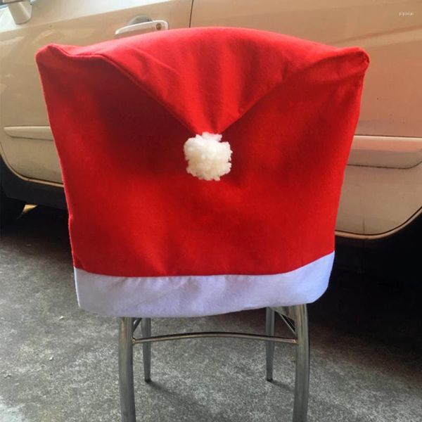 Capas de cadeira 4 pcs jantar tecido não tecido decoração de cozinha de natal macio papai noel chapéu universal ano festa suprimentos