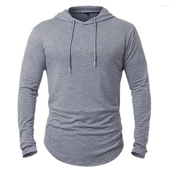 Homens camisetas Homens Manga Longa Top Sólido Cor Cordão Hoodie Primavera Outono Pulôver Com Elástico Fino Casual Mid para