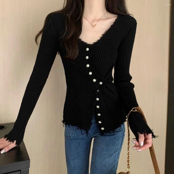 Maglioni da donna Moda coreana Cardigan lavorato a maglia con scollo a V per le donne 2023 Autunno e inverno Slim maglione a maniche lunghe Elegante Office Lady