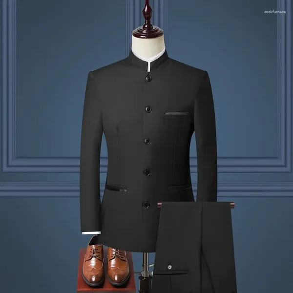 Ternos masculinos estilo roupas suporte dois homens fino boutique casamento ajuste masculino moda chinesa (jaqueta calças) 2023 peça colar conjunto
