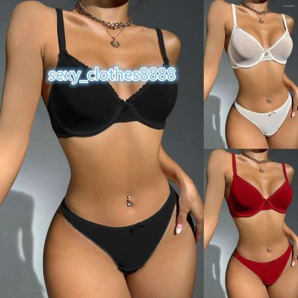 Conjuntos de sutiãs de alta qualidade design mulheres sexy roupa interior conjunto de cor sólida lingerie 2023 mulher bem cortada em correspondência