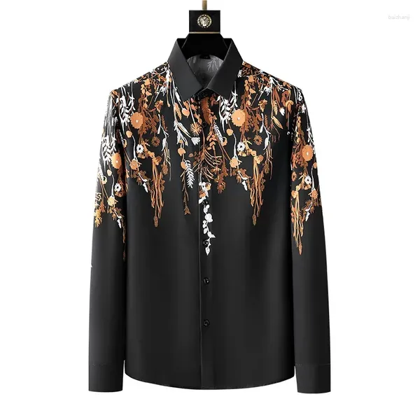 Herren-Freizeithemden, luxuriöses Blumen-Strass-Hemd, Herrenmode, Business-Kleid, Herbst, langärmelig, schmale Passform, Social-Party-Smoking-Bluse