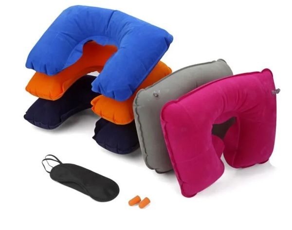 Preço de fábrica 3 em 1 conjunto de escritório de viagem inflável em forma de u travesseiro de pescoço almofada de ar + máscara de olho para dormir + protetores de ouvido bj