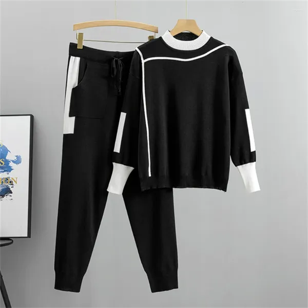 Zweiteilige Hosen für Damen, eleganter Trainingsanzug, sexy Pullover-Set, koreanischer Stil, geripptes Strickoberteil und langer Haremshosenanzug, Herbst-Outfits, Y2K