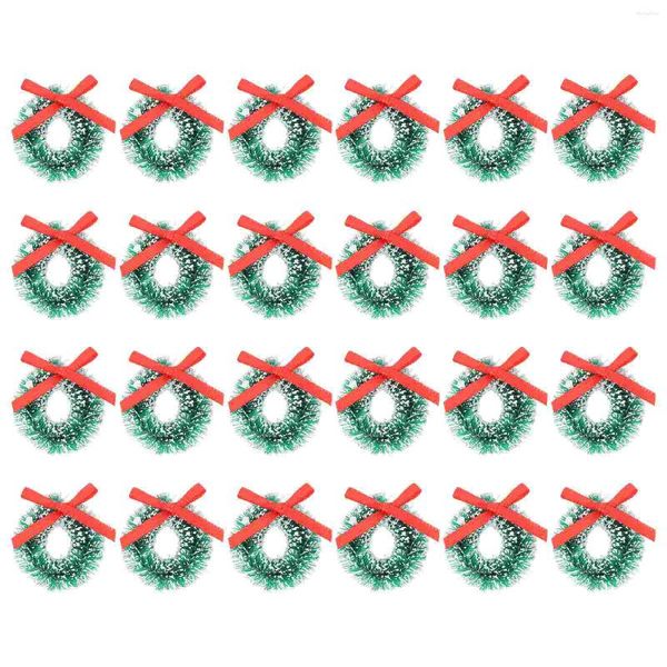 Декоративные цветы 24 шт. Рождественский венок мини -украшения гирлянды Зеленые наружные венки передние висящие орнамент кольцо гирлянда Миниатюра