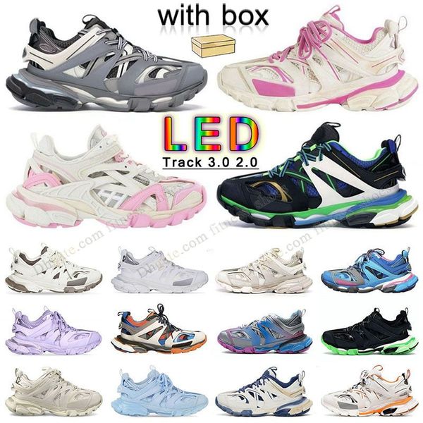 Kutu Track LED 3.0 2.0 Sıradan Ayakkabı Tasarımcısı Erkek Kadın Balencaigalies Track Runner Spor Sakızlar Platformu Alt Full Siyah ve Beyaz Pembe Sarı Gri Loafers Traienrs