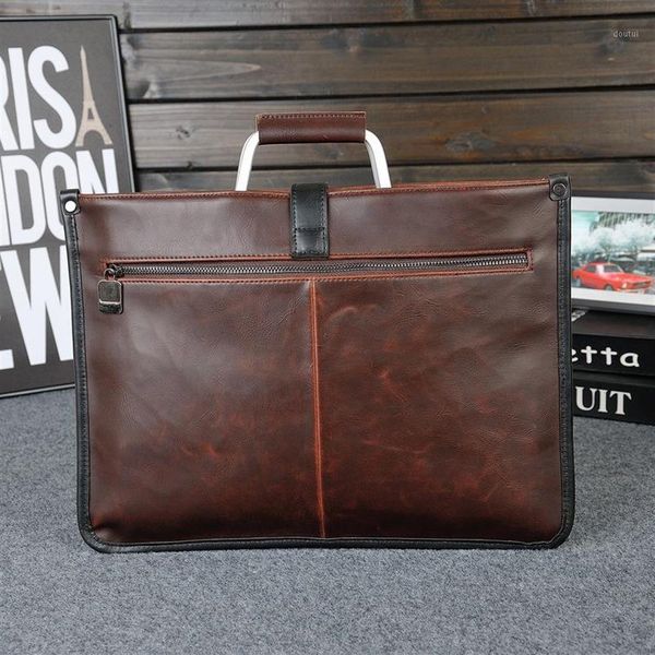 Pasta masculina de couro de design simples com alça de metal bolsa de documentos masculina de negócios clássico bolsa de escritório masculina 1316s