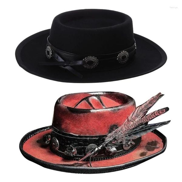 Berretti Cappello da cowgirl leggero Donna Uomo Donna Modello teschio Cowboy Festa di Halloween con decorazioni di piume