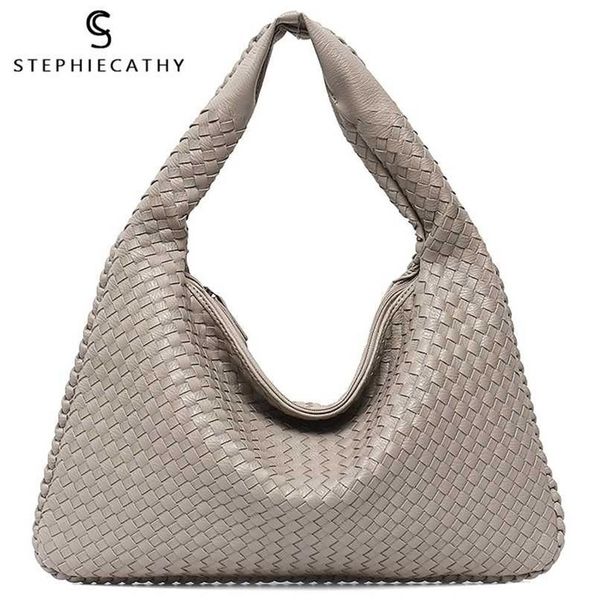 Borsa hobo in pelle vegana di marca SC Borsa da donna casual intrecciata a mano Borsa a tracolla da donna con cerniera patchwork di grande capacità 211026288V