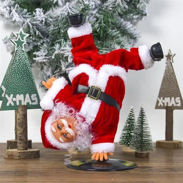 Decorações de Natal Música Elétrica Engraçada Rotativa Invertida Hip Hop Dança Papai Noel Bonecas Brinquedos para Presente de Feriado Interior Ao Ar Livre 231202