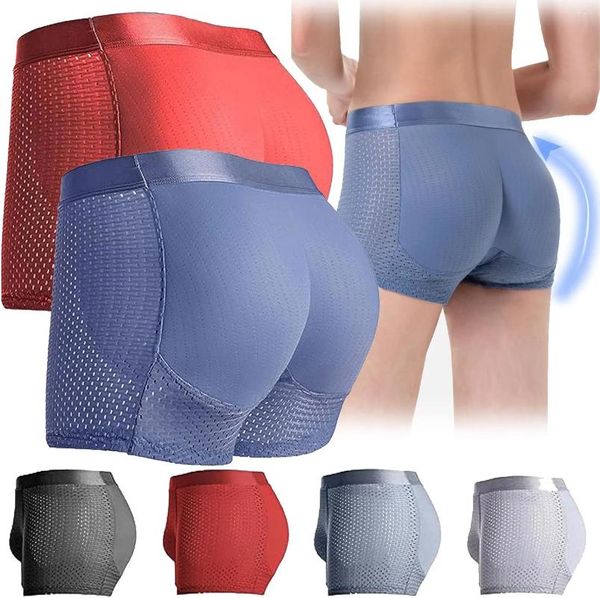 Underpants Nylon Ice Silk Respirável Homens Underwear Homens Hip Bottock Lifter Forma Briefs Acolchoados Boxer BuLifting