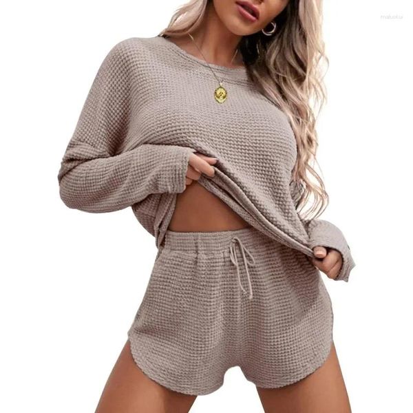 Damen-Trainingsanzüge Tenue Libertine Sexy Damen-Pyjama-Sets aus Waffelstrick, Langarm-Top und Shorts, passendes Lounge-Set, Loungewear-Sweatsuit