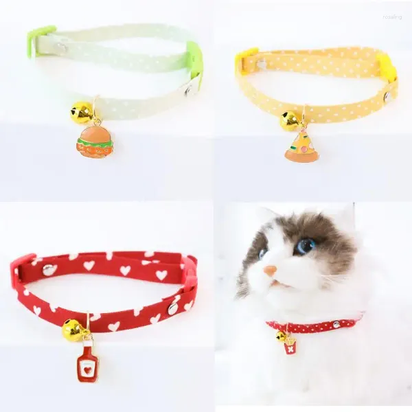 Katzenhalsbänder Haustier Hundehalsband mit Glocke Cartoon Kuchen Milch Tee Pommes Frites Pizza Kleine Katzen Halskette Schnalle Kätzchen Schleife