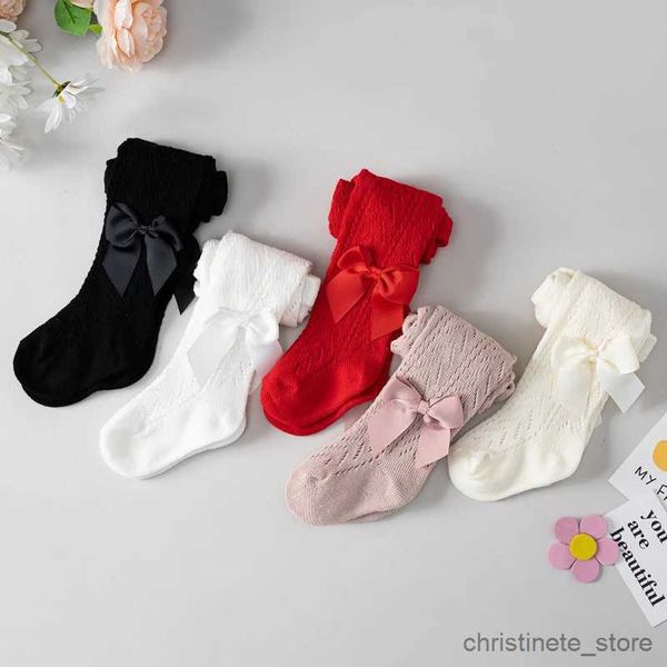 Crianças meias novo verão bebê meninas collants de algodão macio respirável malha laço decoração meia-calça meias princesa crianças leggings para 0-4 anos r231204