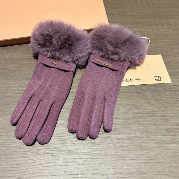 Damen-Handhandschuhe, Luxus-Designer-Marke, Pelzkragen, Split-Finger-Handschuh, Winter, warme Kaschmir-Fäustlinge, Damenmode-Accessoires mit Paket SDLX