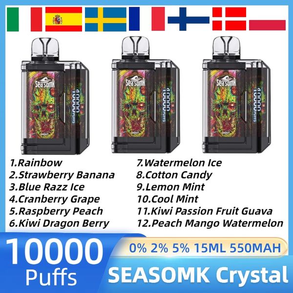 SEASOMK Crystal 10000 Puff Einweg-Vape Puff 10k E-Zigarette 0% 2% 5% Kartuschenhülse 1,2 Mesh Coil Vape Pen 12 Geschmacksrichtungen 15 ml Ölkapazität plus Puff Elf Bar vs. Tornado Vape