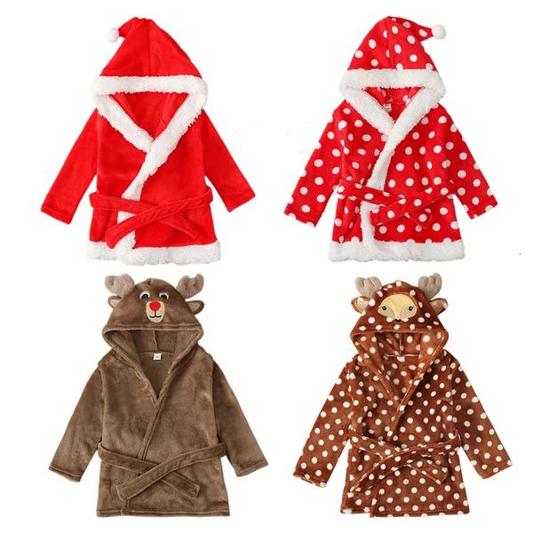 Toalhas Robes Natal Kid Menina Roupão Com Capuz Dos Desenhos Animados Pijamas Crianças Roupas Noite Banho Robe Menino Criança Pijama Toalha de Inverno Bebê A680 231204