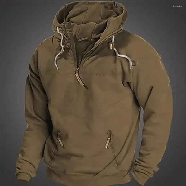 Hoodies masculinos com zíper decote moletom com capuz com bolsos para outono inverno treino esportes ginásio sólido