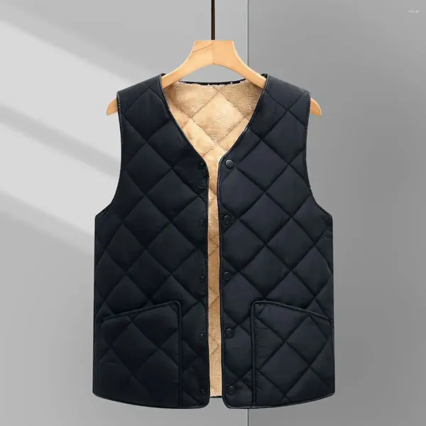 Gilet da uomo 2024 Moda Inverno Spessore Caldo Giacca senza maniche Maschile Tinta unita Casual Gilet Cappotto Uomo Con scollo a V Giù Gilet di cotone S637