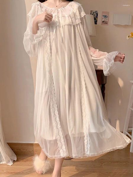 Kadın pijama kadınları fırfırlar vintage Nightgowns lolita prenses beyaz dantel örgü peri peri gece elbisesi Victoria nightdress salonları