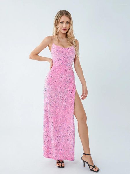 Freizeitkleider Winkinlin Damen Langes, figurbetontes Kleid mit Pailletten, ärmellos, zum Binden, rückenfrei, Party, Abend, Cocktail, formelle Ballkleider