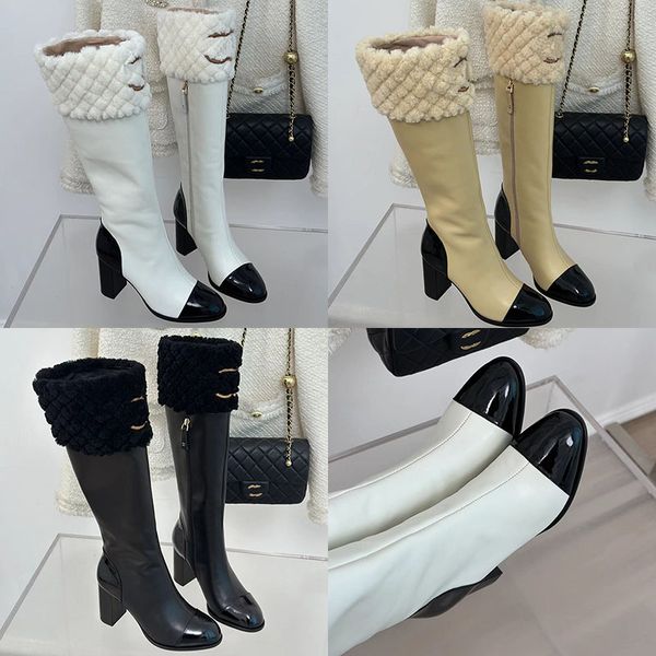 2023 Designer feminino de luxo de luxo pontilhado botas mulheres mulheres genuínas lateral com zíper lateral de joelho de joelho ladys outono inverno sexy sexy não deslizamento tamanhos de bota grossa 35-40