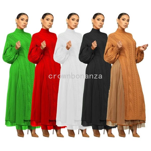 Designer de vestidos de malha mulheres outono inverno manga longa camisola vestido casual gola dividida vestido de tricô e saia de malha 2pcs conjuntos de roupas por atacado