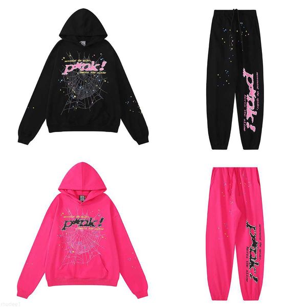 Designer Hoodies Spider Hoodie Sp5der Rosa Gráfico Diamante Conjunto Engrossado Terry Pano Athleisure Hot Stamping Espuma Impressão Oversize Algodão UKGC