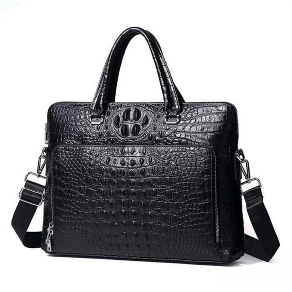 Valigetta da uomo di design di lusso Custodia per documenti in vera pelle per laptop Borsa a tracolla per addetto alla moda Tote Portfolio Coccodrillo nero LJ2227K