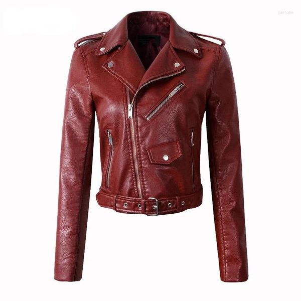 Frauen Lederjacke Frauen Slim Short Motorcycle PU Jacken Autumn Winter Bike Mantel mit Gürtel weibliche lässige Windschutzplatten