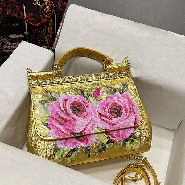 Blumen-Handtasche für Damen, Umhängetasche, Top-Designer-Tasche in Spiegelqualität, Luxus-Tasche, Geldbörse mit Klappe, Kalbsleder, 11 Farben, Tragetaschen mit Tragegriff oben, abnehmbare Tasche mit langem Riemen