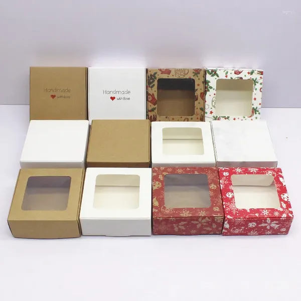 Wrap regalo 10pcs Pacchetto di regali di carta Box 7.5x7.5x3cm Finestra di Natale Bianca di Natale Bianco di gioielleria