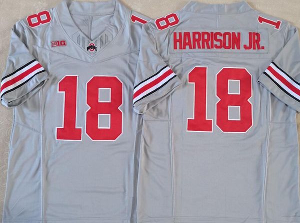 2023 18 Marvin Harrison Jr. Ohio State Buckeyes OSU Koleji Futbol Forması Erkek Kırmızı Gri Beyaz Siyah Boyut S-3XL