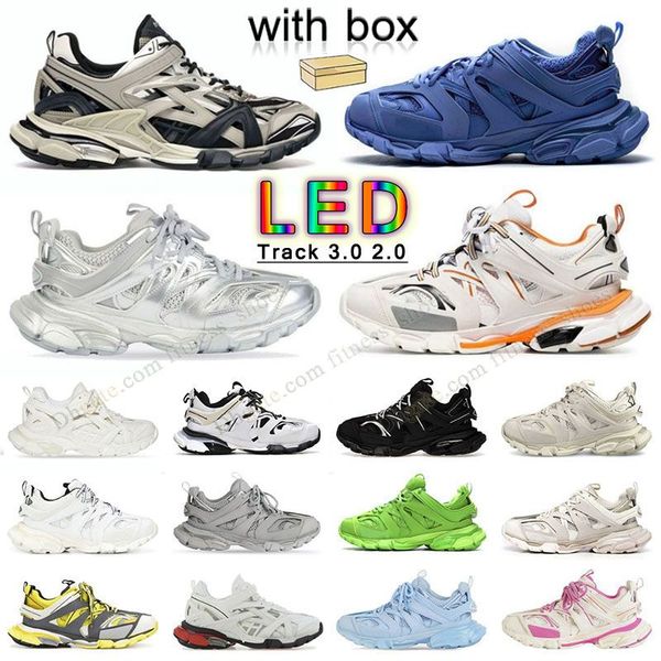 2024 Balencaga Designer Triple-S Track LED 3.0 Scarpe da notte con scarpe da ginnastica Box Nero Bianco Verde Trasparente Suola in cristallo di azoto Scarpe da donna da uomo Scarpe da ginnastica da uomo