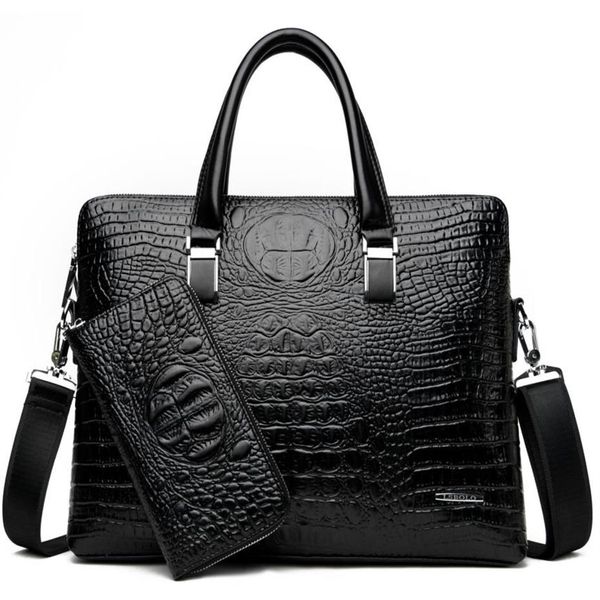 Aktentaschen Männer Marke Krokodil Muster Designer Alligator PU Leder Handtasche Business Büro Laptop Tasche Männlichen Vintage Tote 20208P